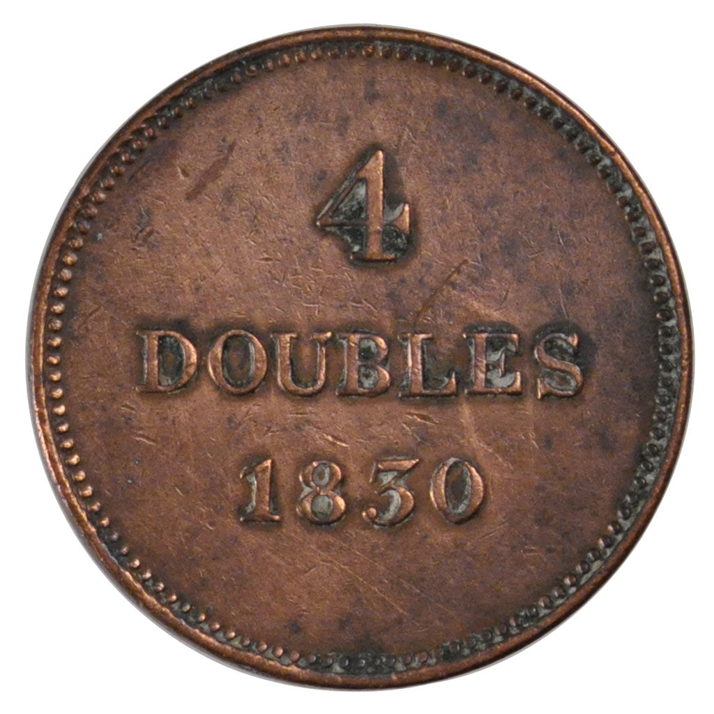 GUERNSEY, 4 Doubles, 1830, Guernesey, KM #2, VF(30-35), Copper, 9.97