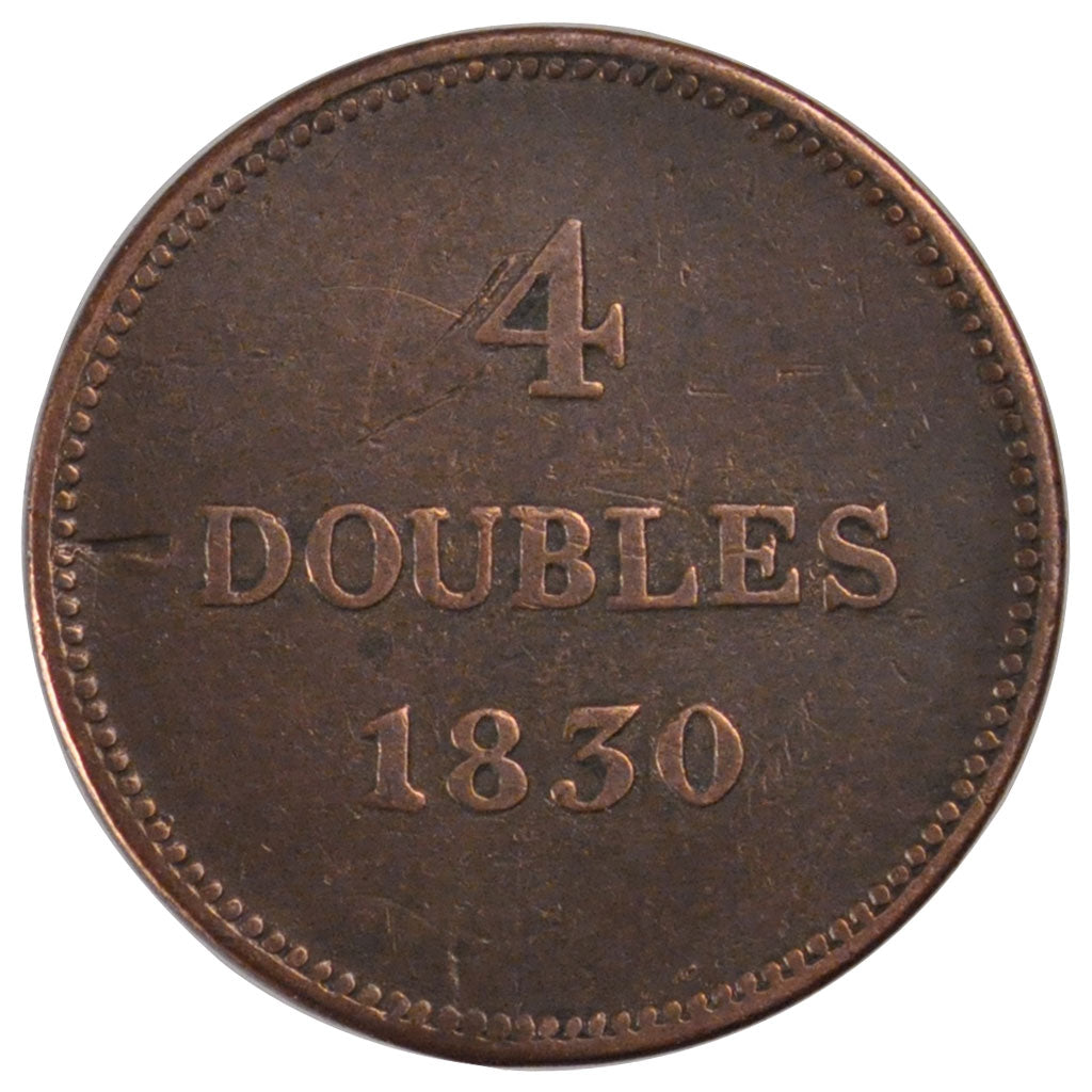 GUERNSEY, 4 Doubles, 1830, Guernesey, KM #2, VF(30-35), Copper, 10.02