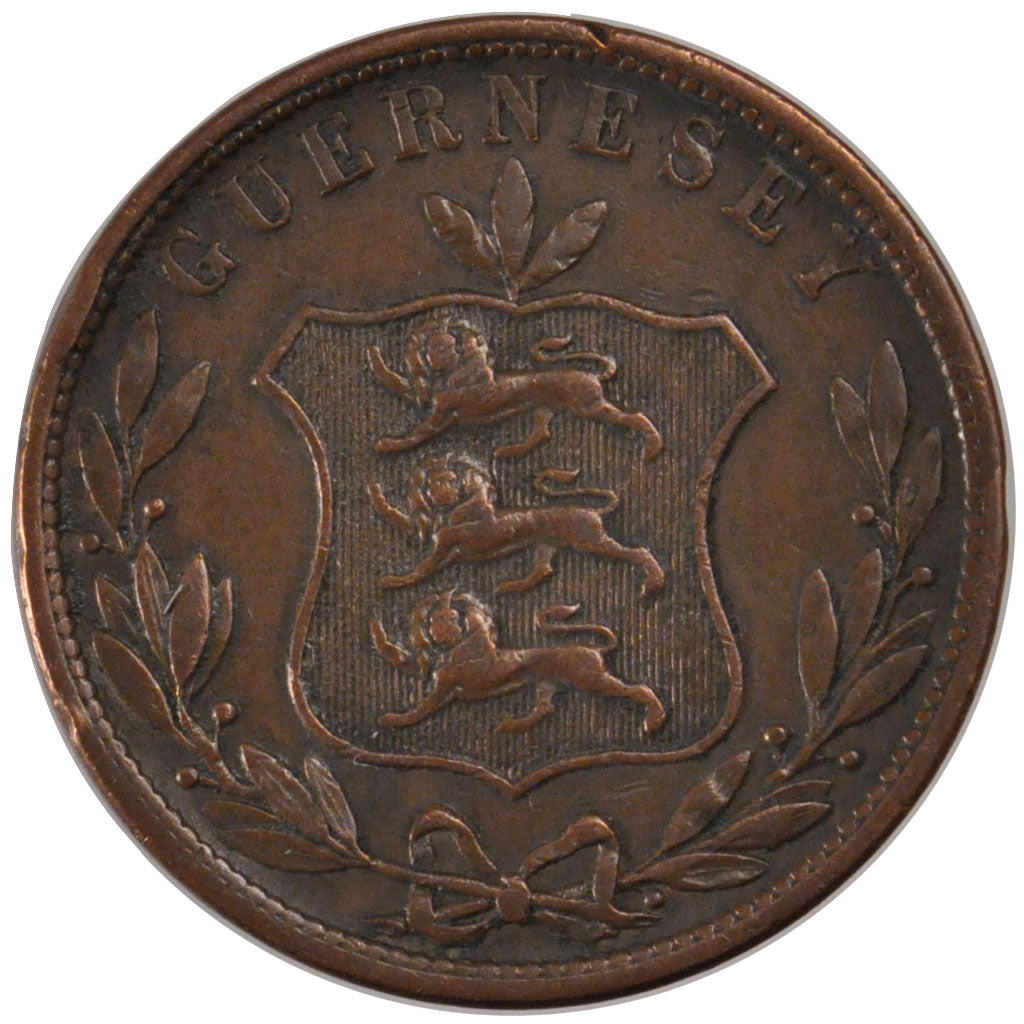 Guernsey, 8 Doubles, 1858, BB, Rame, KM:3