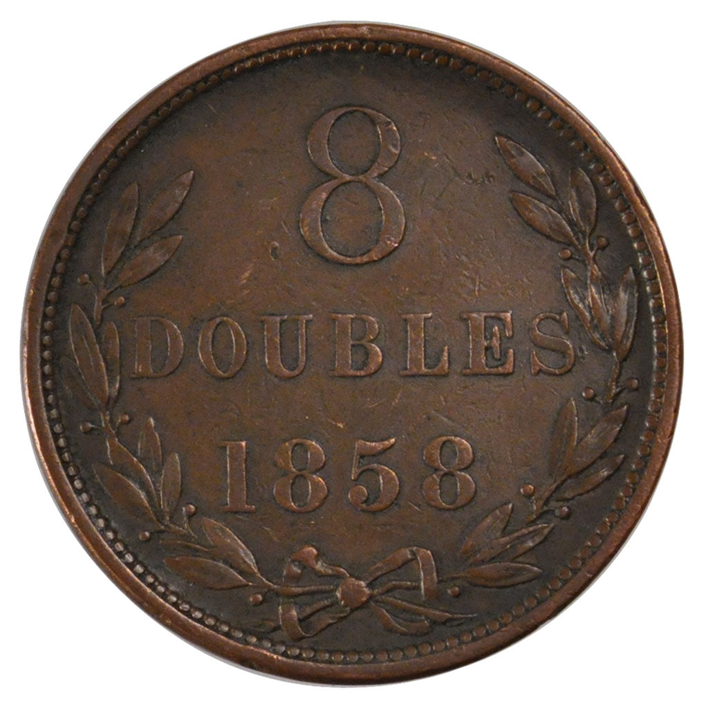Guernsey, 8 Doubles, 1858, BB, Rame, KM:3