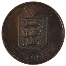 GUERNSEY, 2 Doubles, 1885, Heaton, KM #9, AU(55-58), Bronze, 22, 3.59