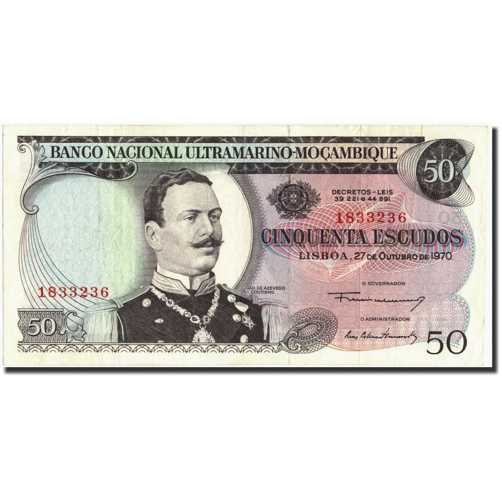 Billete, 50 Escudos, 1970, Mozambique, KM:111, 1970-10-27, MBC+