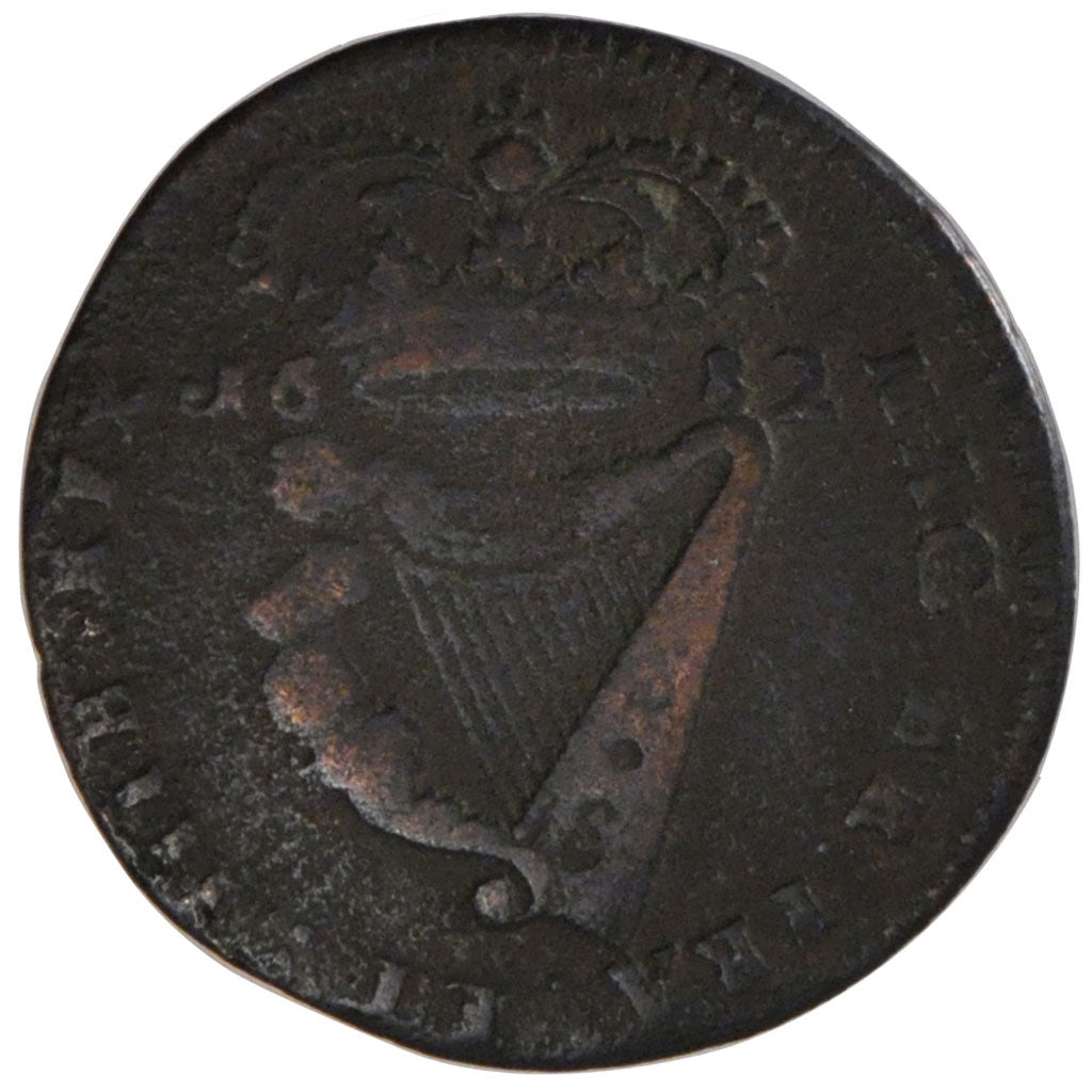 IRELAND, 1/2 Penny, 1682, KM #91, VF(20-25), Copper, 6.27