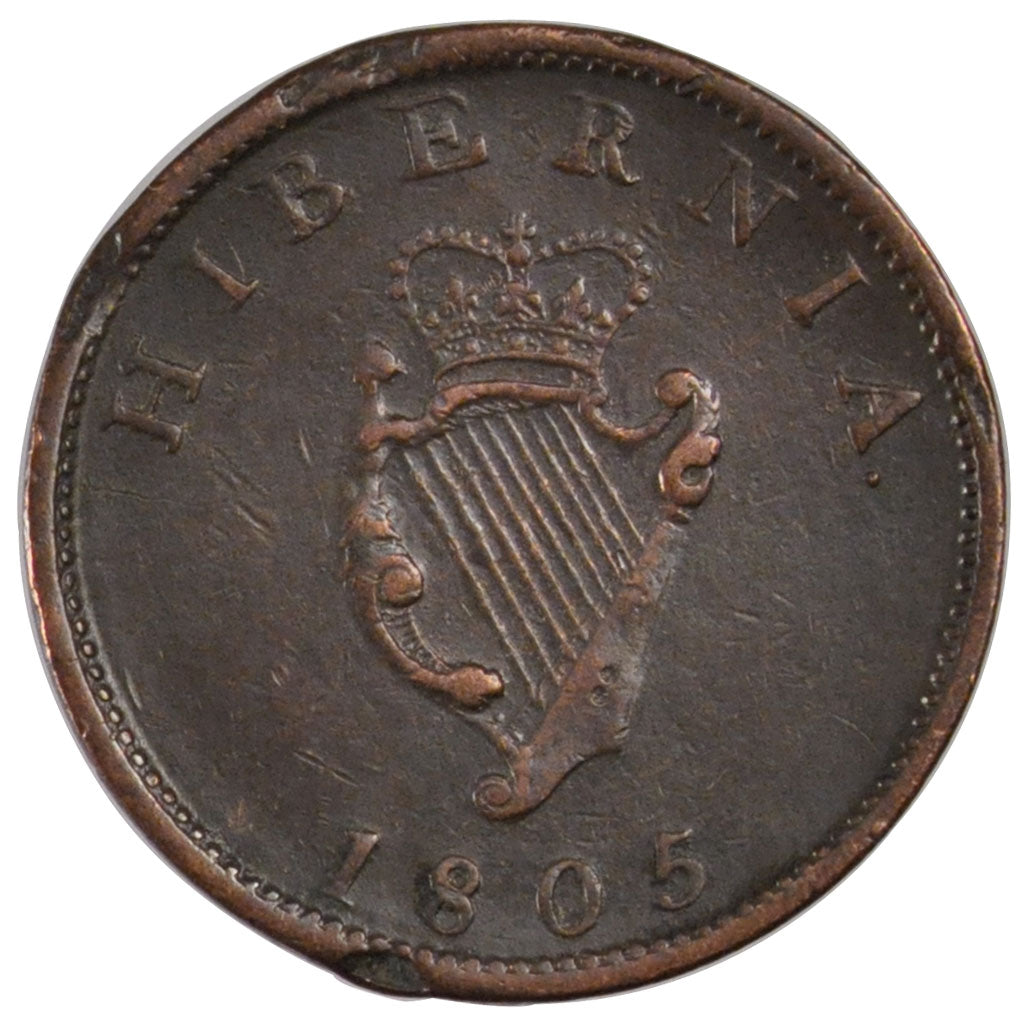 Coin, Ireland, 1/2 Penny, 1805, EF(40-45), Copper, KM:147.1