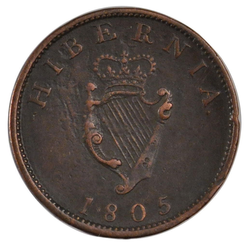 Coin, Ireland, 1/2 Penny, 1805, EF(40-45), Copper, KM:147.1