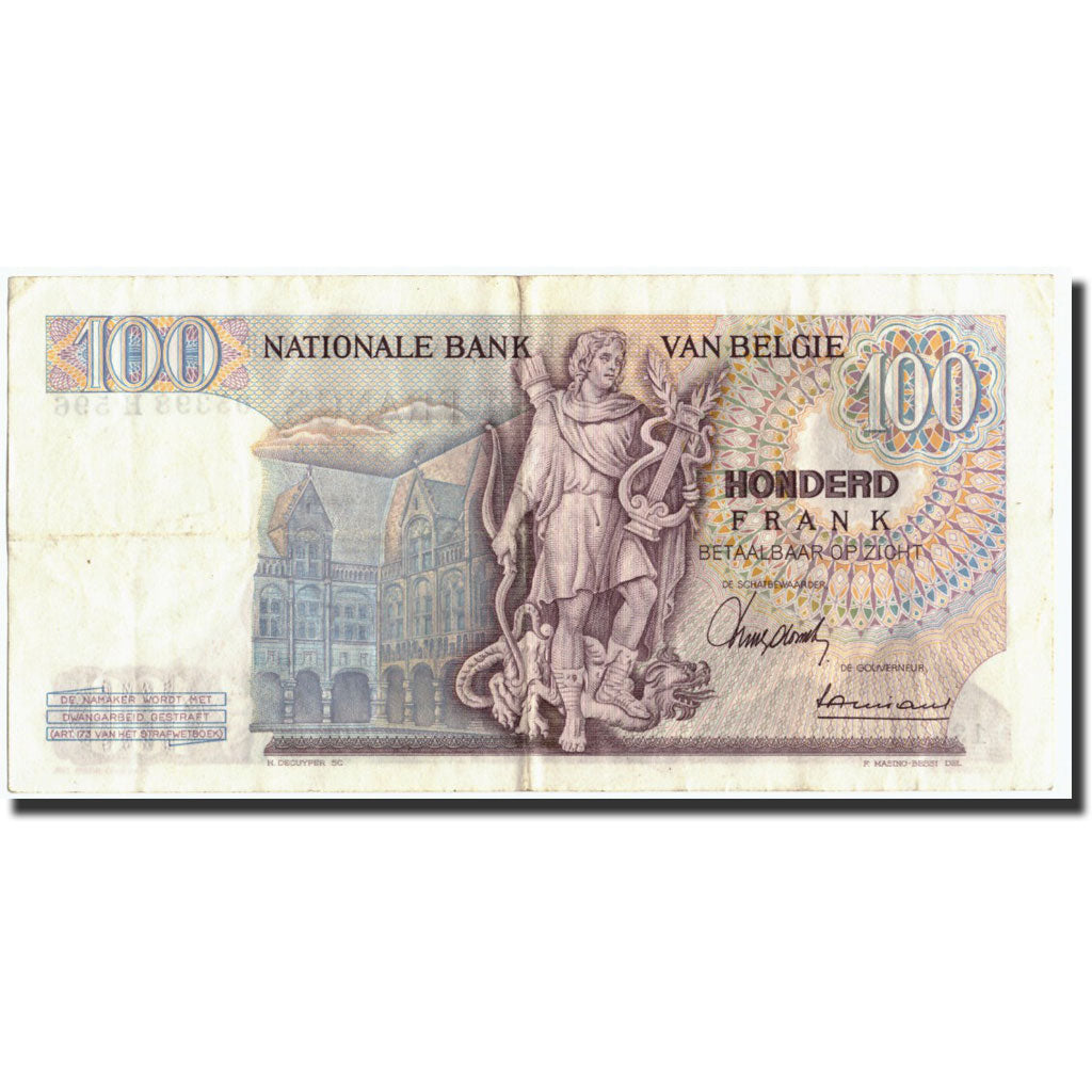 Geldschein, Belgien, 100 Francs, 1966, 1966-08-30, KM:134a, SS+