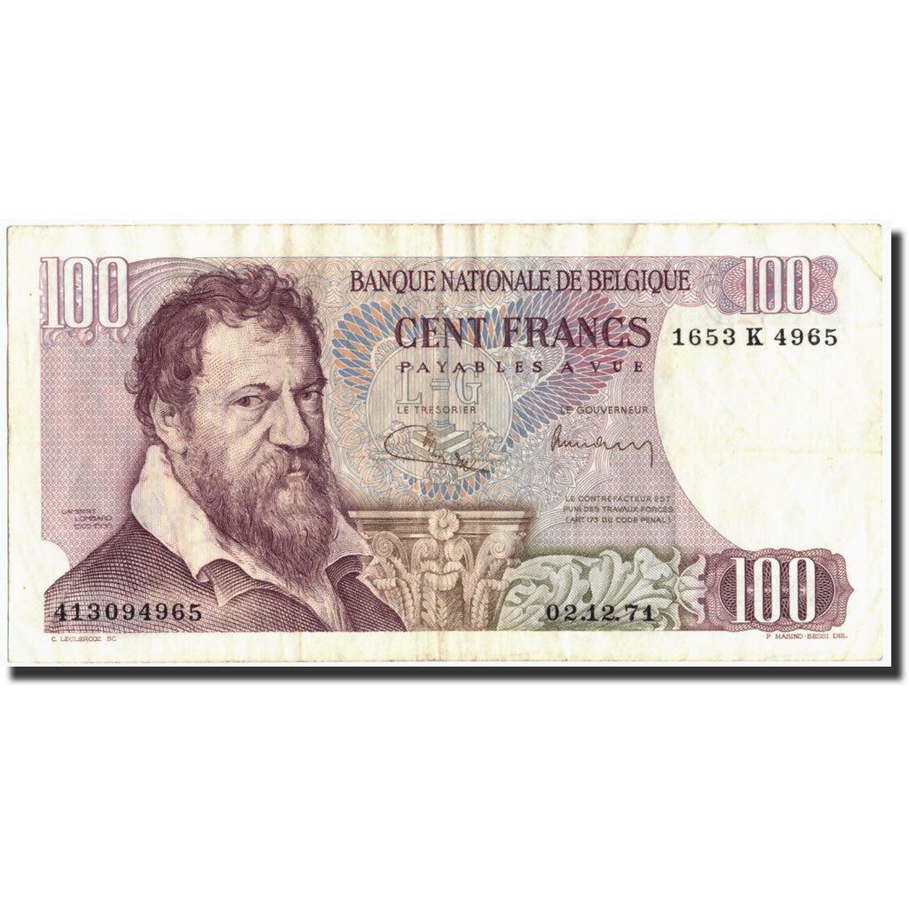 Banconote, Belgio, 100 Francs, 1971, KM:134b, 1971-12-02, BB