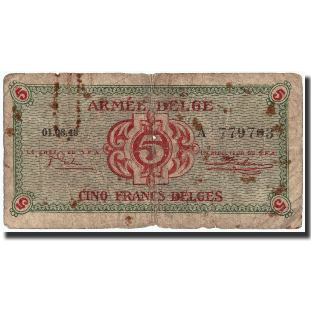Belgien, 5 Francs, 1946, KM:M3a, 1946-08-01, SGE