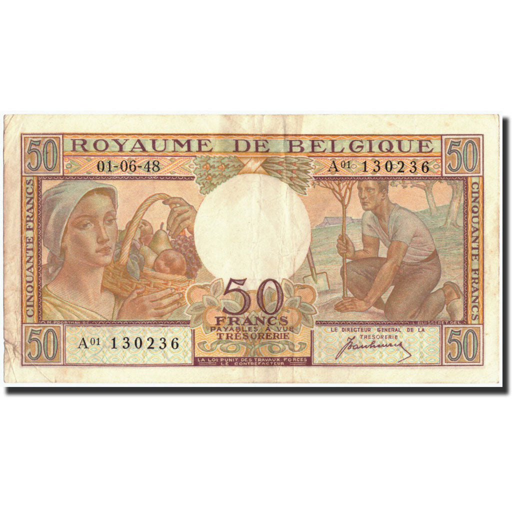 Belgio, 50 Francs, 1948, KM:133a, 1948-06-01, MB