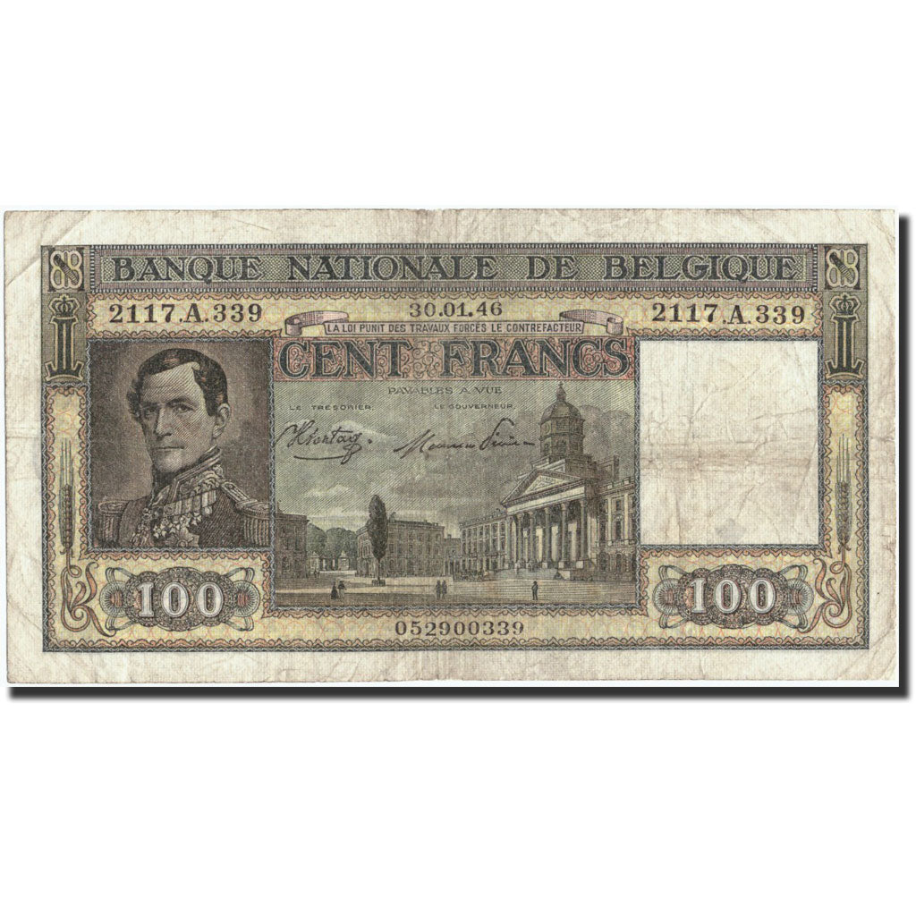 Geldschein, Belgien, 100 Francs, 1946, 1946-01-30, KM:126, S