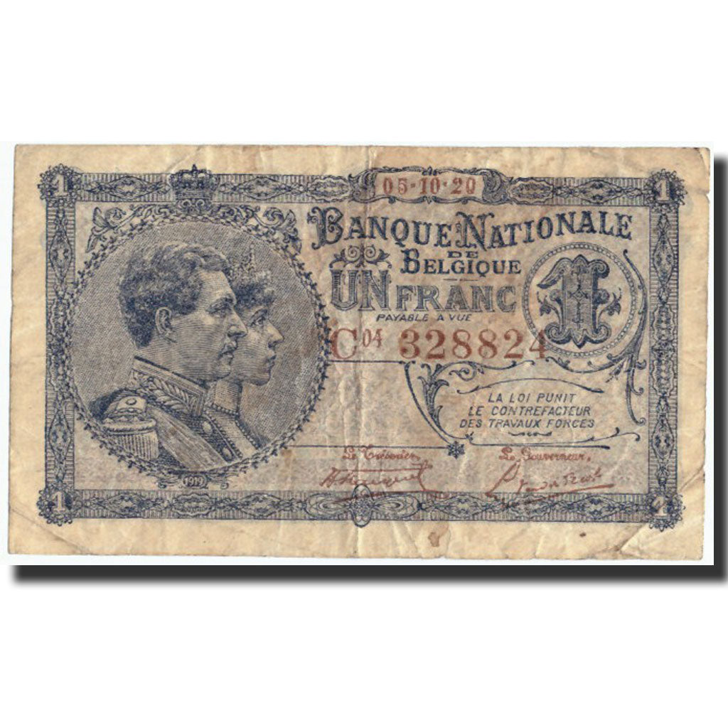 Banconote, Belgio, 1 Franc, 1920, KM:92, 1920-10-05, MB+