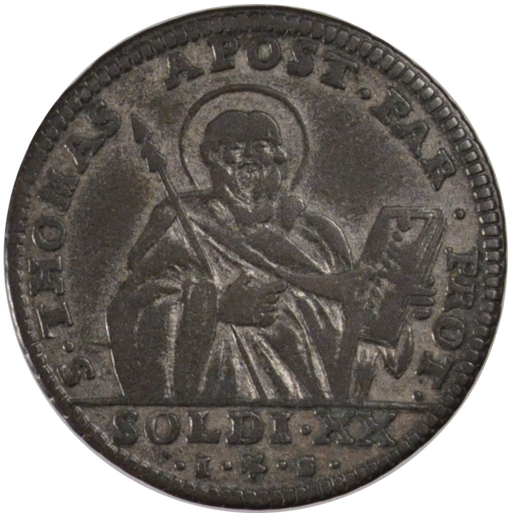 ITALIAN STATES, 20 Soldi, 1793, KM #7, EF(40-45), Billon, 3.82
