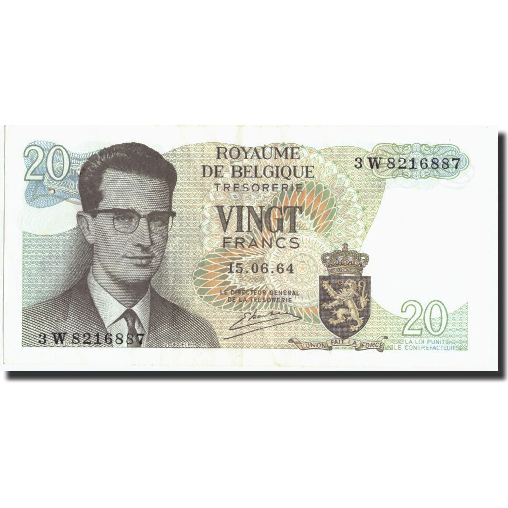 Belgium, 20 Francs, 1964, KM:138, 1964-06-15, AU(50-53)