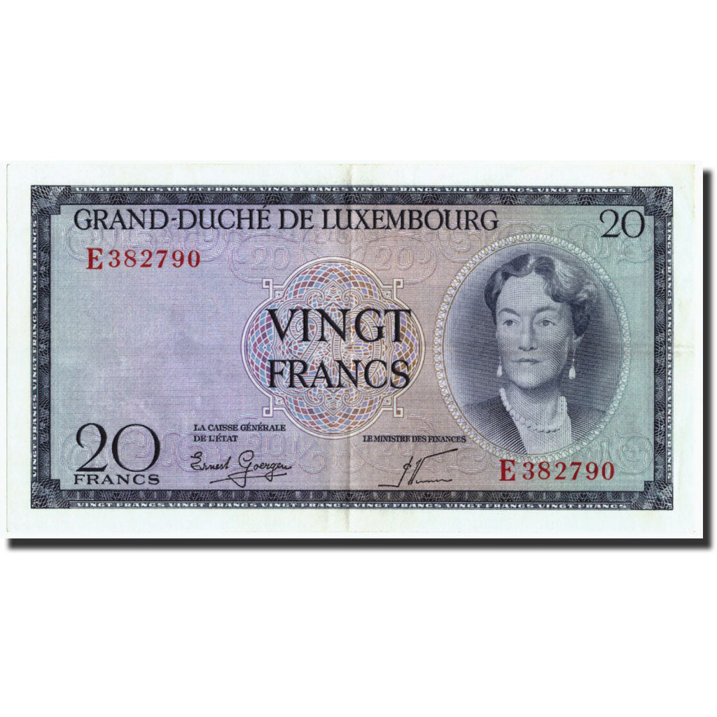 Lussemburgo, 20 Francs, 1955, Undated (1955), KM:49a, BB+