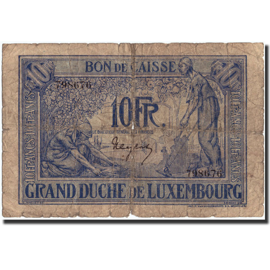 Lussemburgo, 10 Francs, undated (1923), undated (1923), KM:34, B