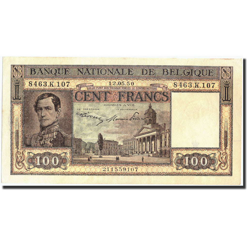 Banconote, Belgio, 100 Francs, 1950, KM:126, 1950-05-12, BB+
