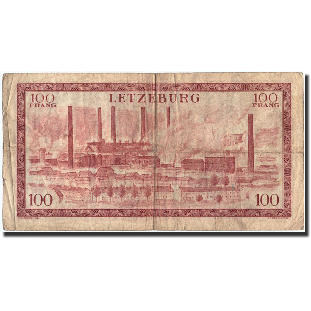 Lussemburgo, 100 Francs, 1956, 1956-06-15, KM:50a, MB