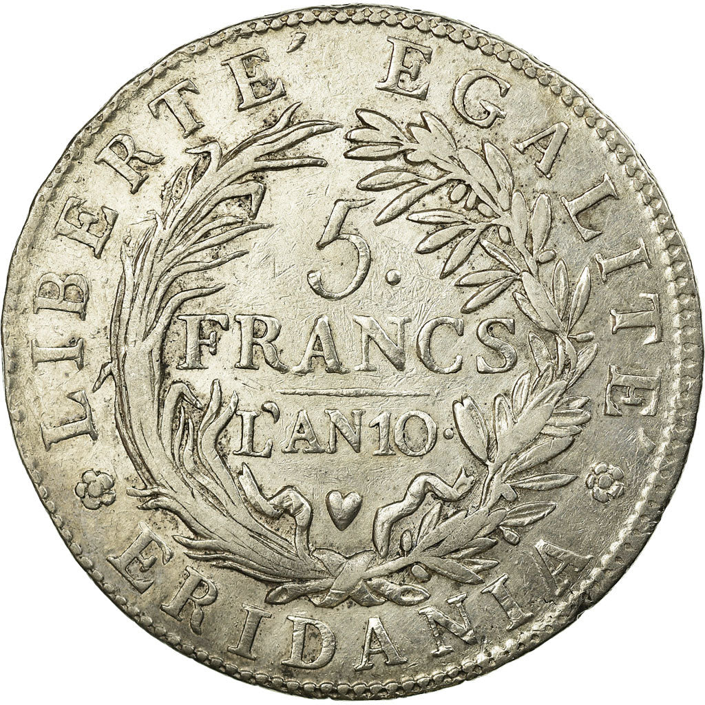 Coin, ITALIAN STATES, PIEDMONT REPUBLIC, 5 Francs, 1801, EF(40-45), Silver, KM:4