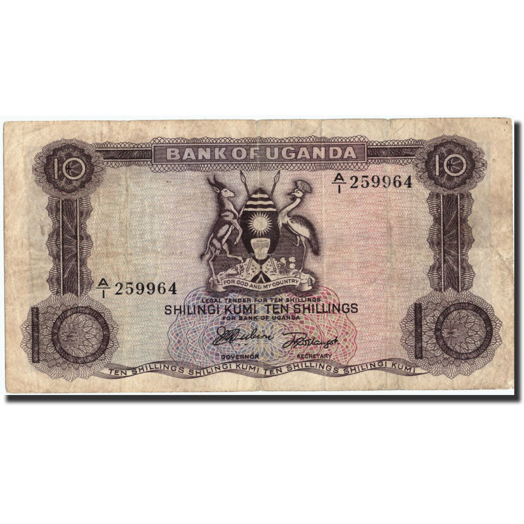 Banconote, Uganda, 10 Shillings, Undated (1966), KM:2a, Undated, MB+