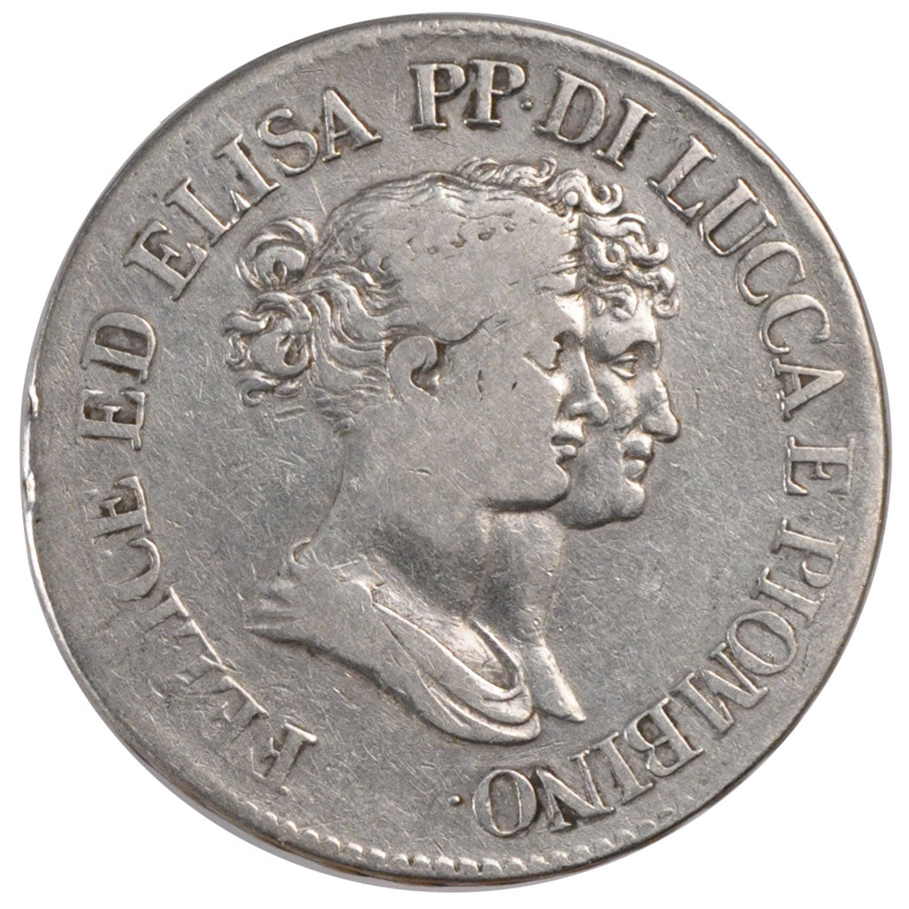 Italy, 5 Franchi, 1808, KM #24, VF(20-25), Silver, 24.53