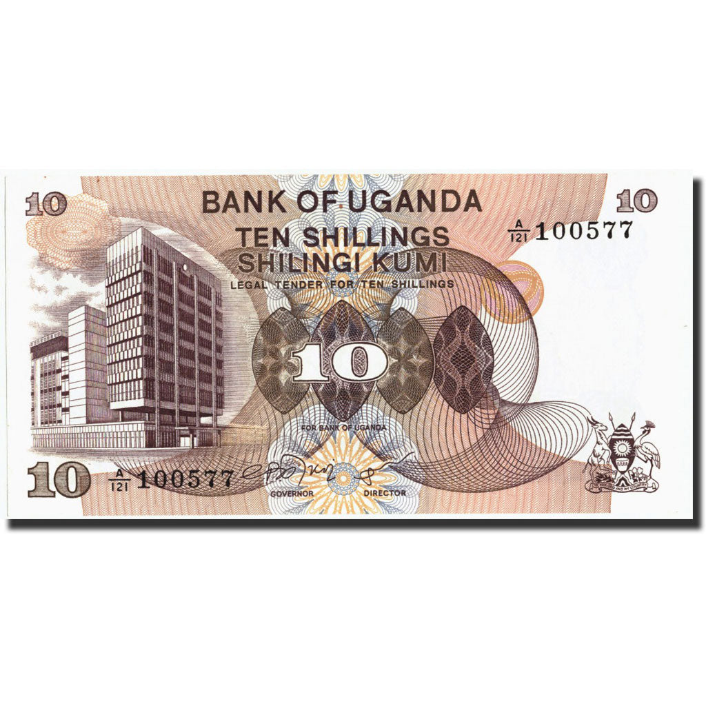 Geldschein, Uganda, 10 Shillings, Undated (1982), Undated, KM:16, UNZ