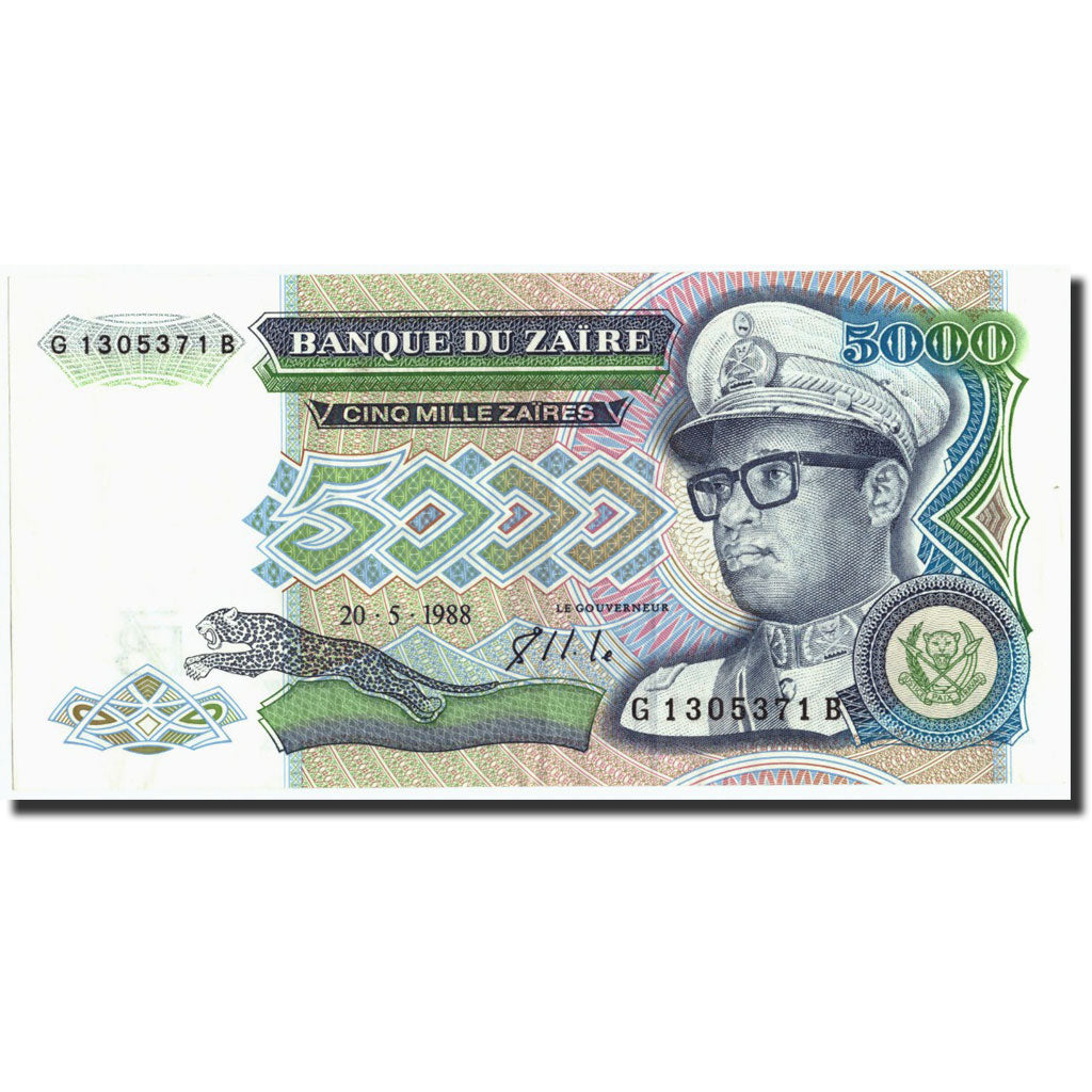 Zaire, 5000 Zaïres, 1988, 1988-05-20, KM:37b, BB+