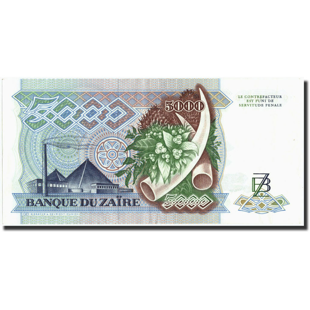 Zaire, 5000 Zaïres, 1988, 1988-05-20, KM:37b, BB+