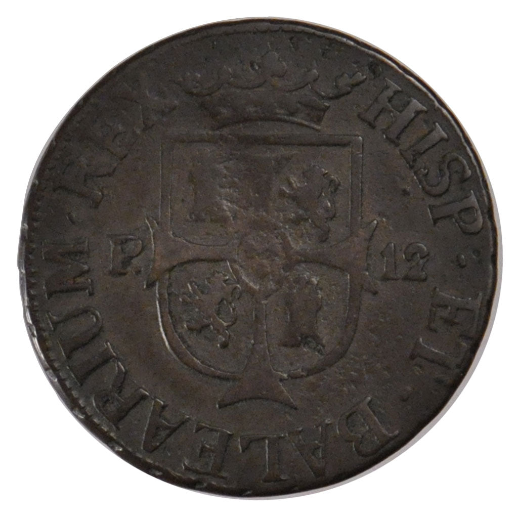 Spain, 12 Diners, 1812, Majorque, KM #C#L51, VF(20-25), Copper, 6.85