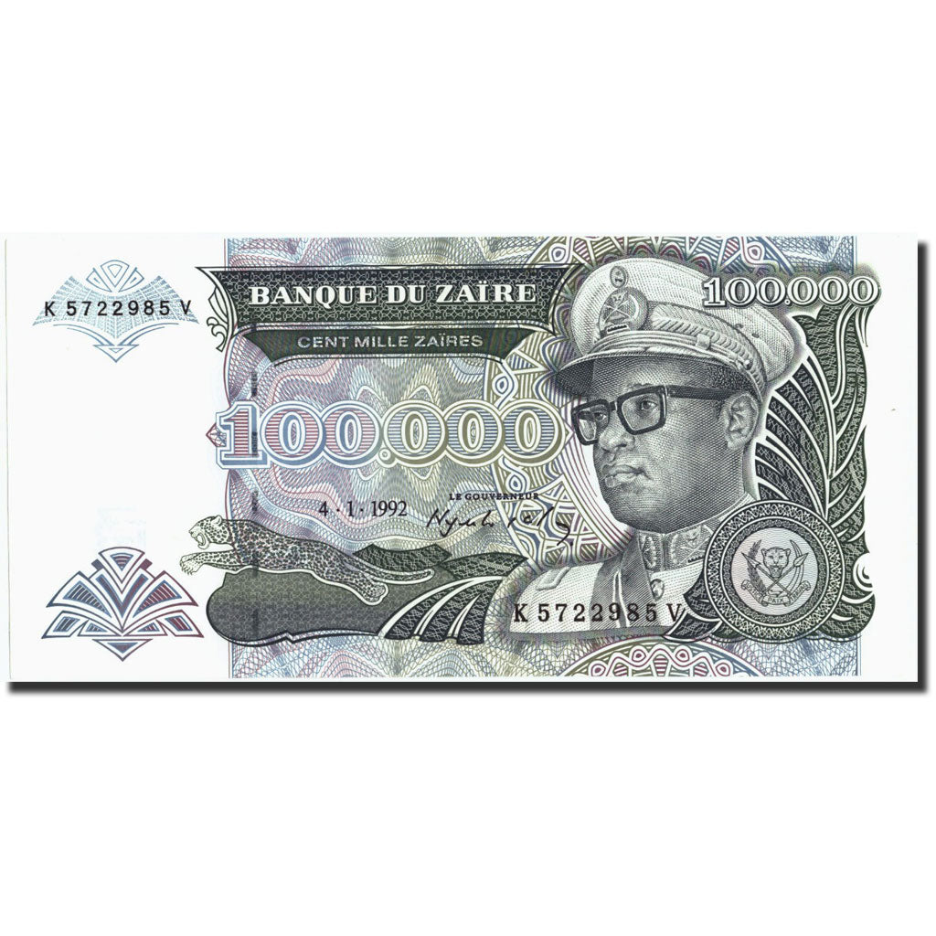 Banknote, Zaire, 100,000 Zaïres, 1992, 1992-01-04, KM:41a, UNC(65-70)