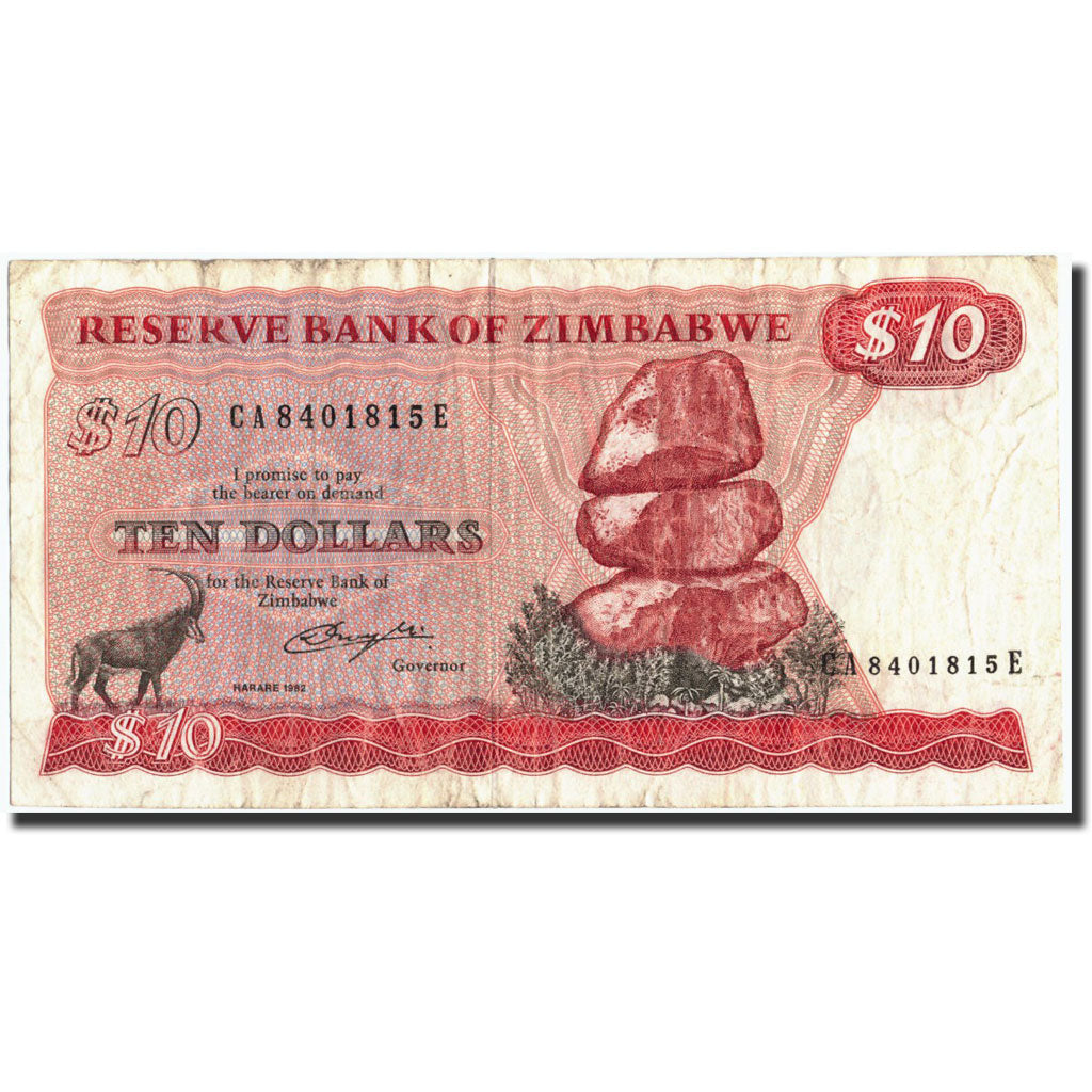 Zimbabue, 10 Dollars, 1982, 1982, KM:3a, BC