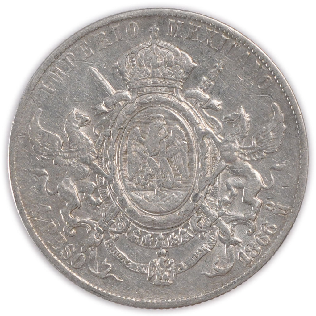 MEXICO, Peso, 1866, Mexico City, KM #388.1, EF(40-45), Silver, 27.02