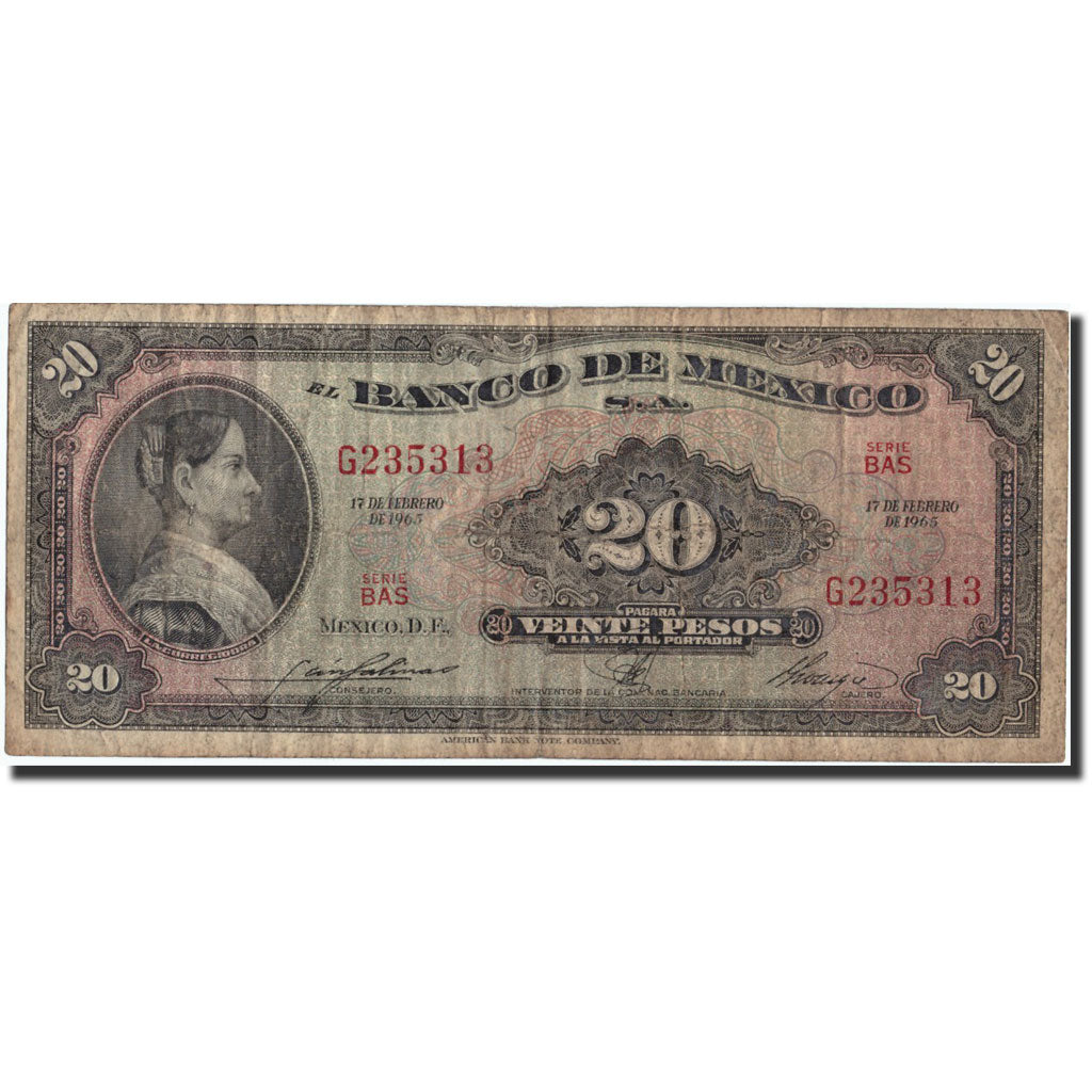 Banconote, Messico, 20 Pesos, 1965, KM:54i, 1965-02-17, MB