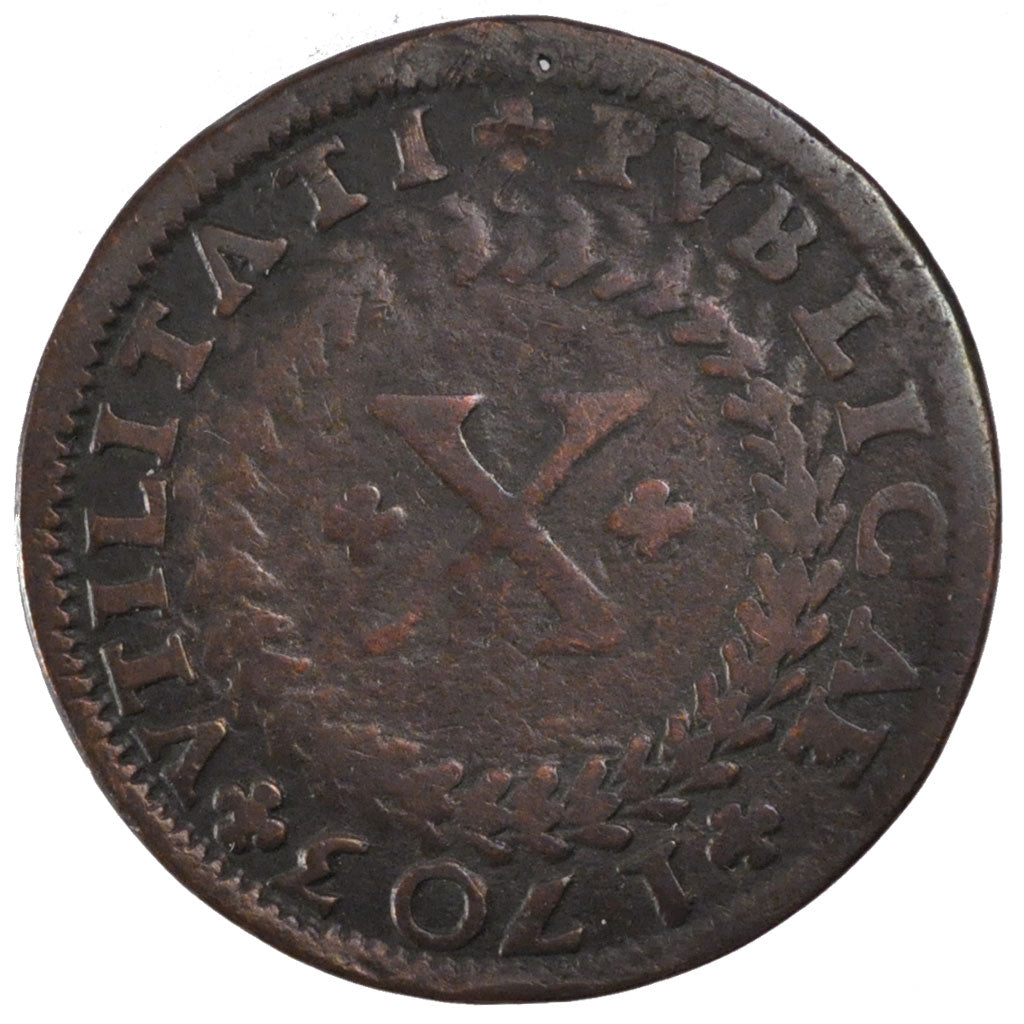 PORTUGAL, 10 Reis, X; 1/2 Vinten, 1703, KM #168, VF(20-25), Copper, 14.69