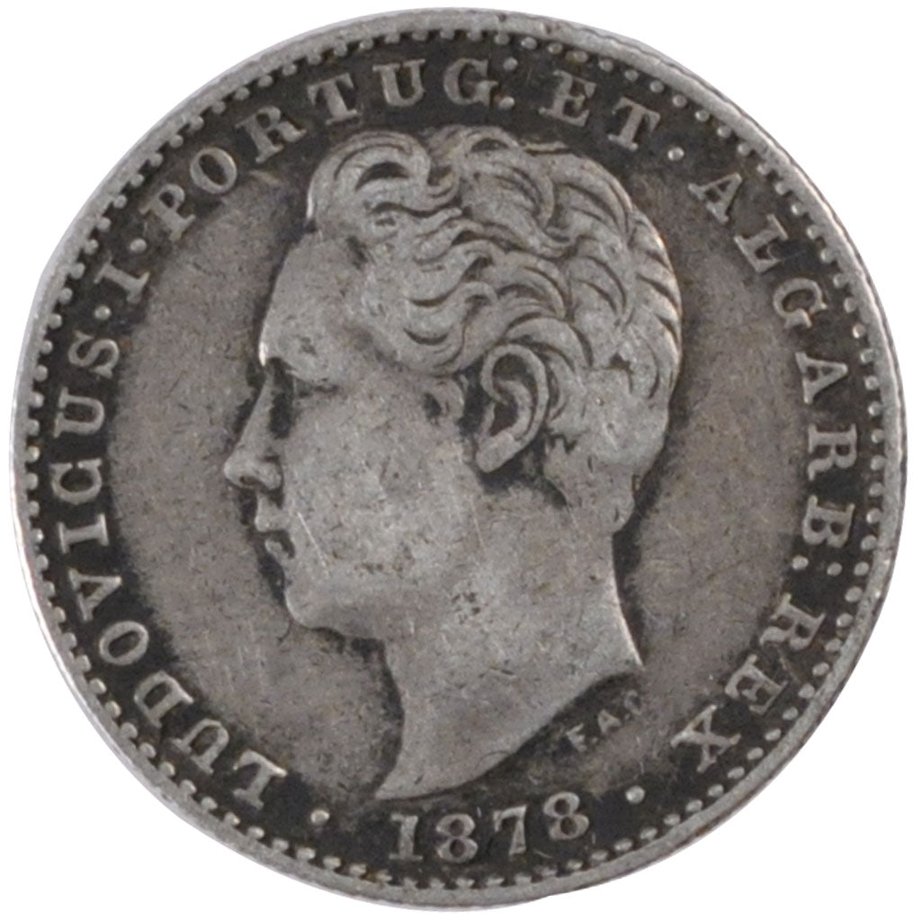 PORTUGAL, 100 Reis, 1878, KM #510, EF(40-45), Silver, 2.48