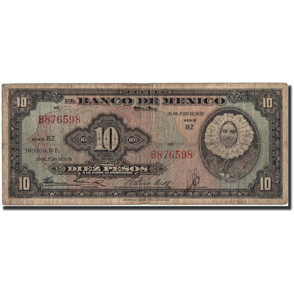 Mexiko, 10 Pesos, 1950, KM:47e, 1950-07-26, S+
