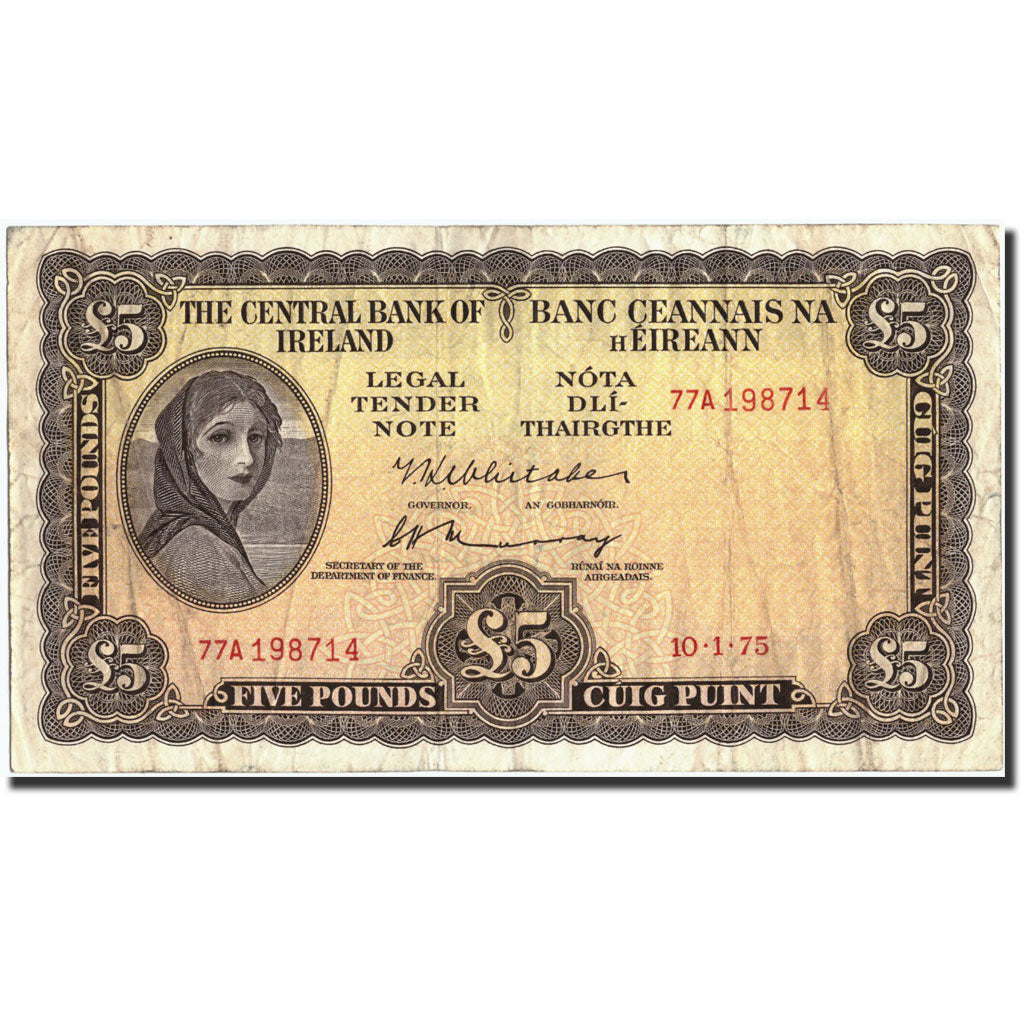 Irlanda - Repubblica, 5 Pounds, 1975, 1975-01-10, KM:65r1, MB