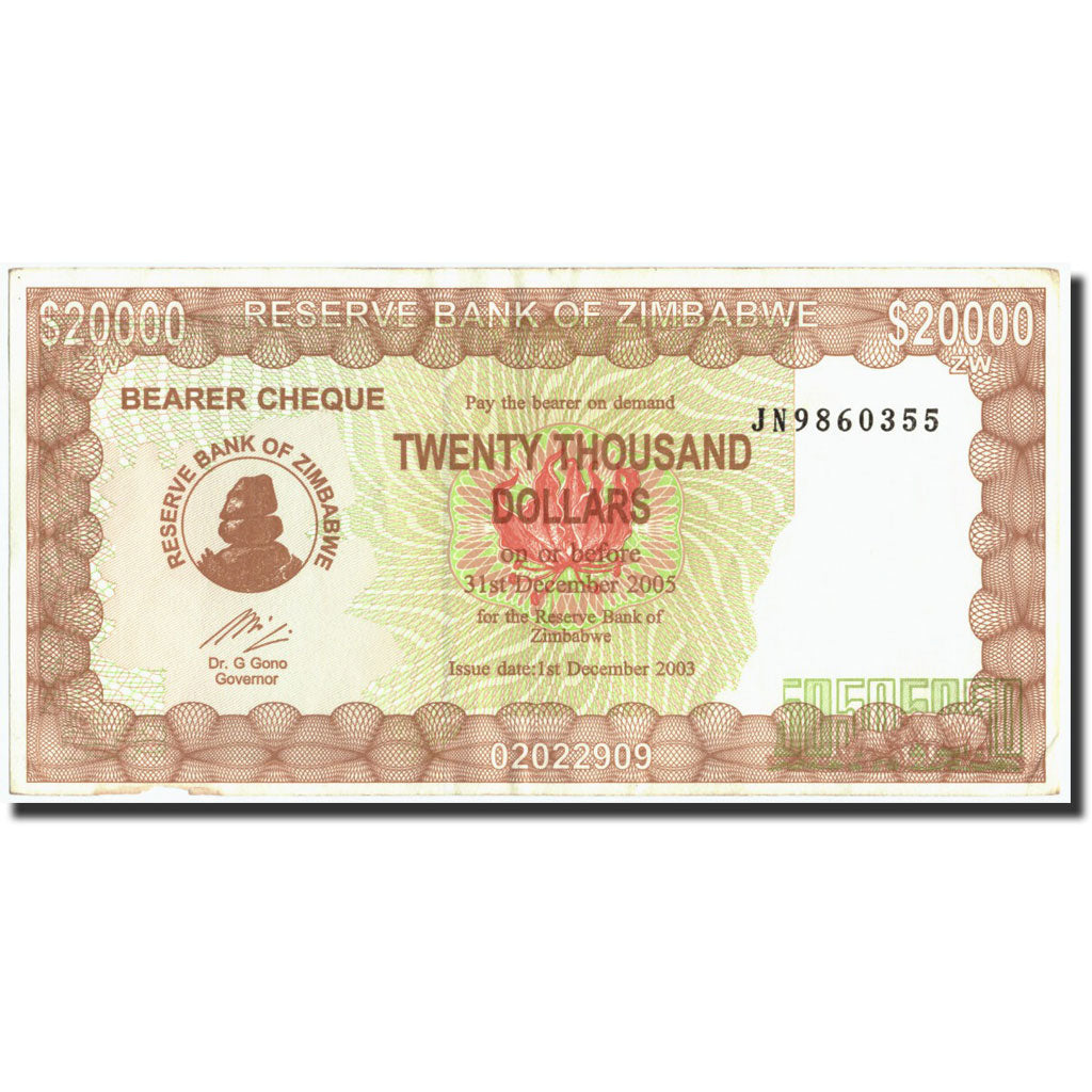 Banconote, Zimbabwe, 20,000 Dollars, 2003, KM:18, 2003-12-01, BB+