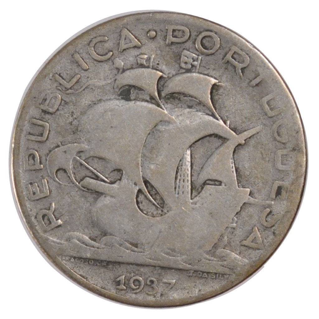 PORTUGAL, 5 Escudos, 1937, KM #581, VF(20-25), Silver, 28.4, 6.48