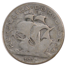 PORTUGAL, 5 Escudos, 1937, KM #581, VF(20-25), Silver, 28.4, 6.48