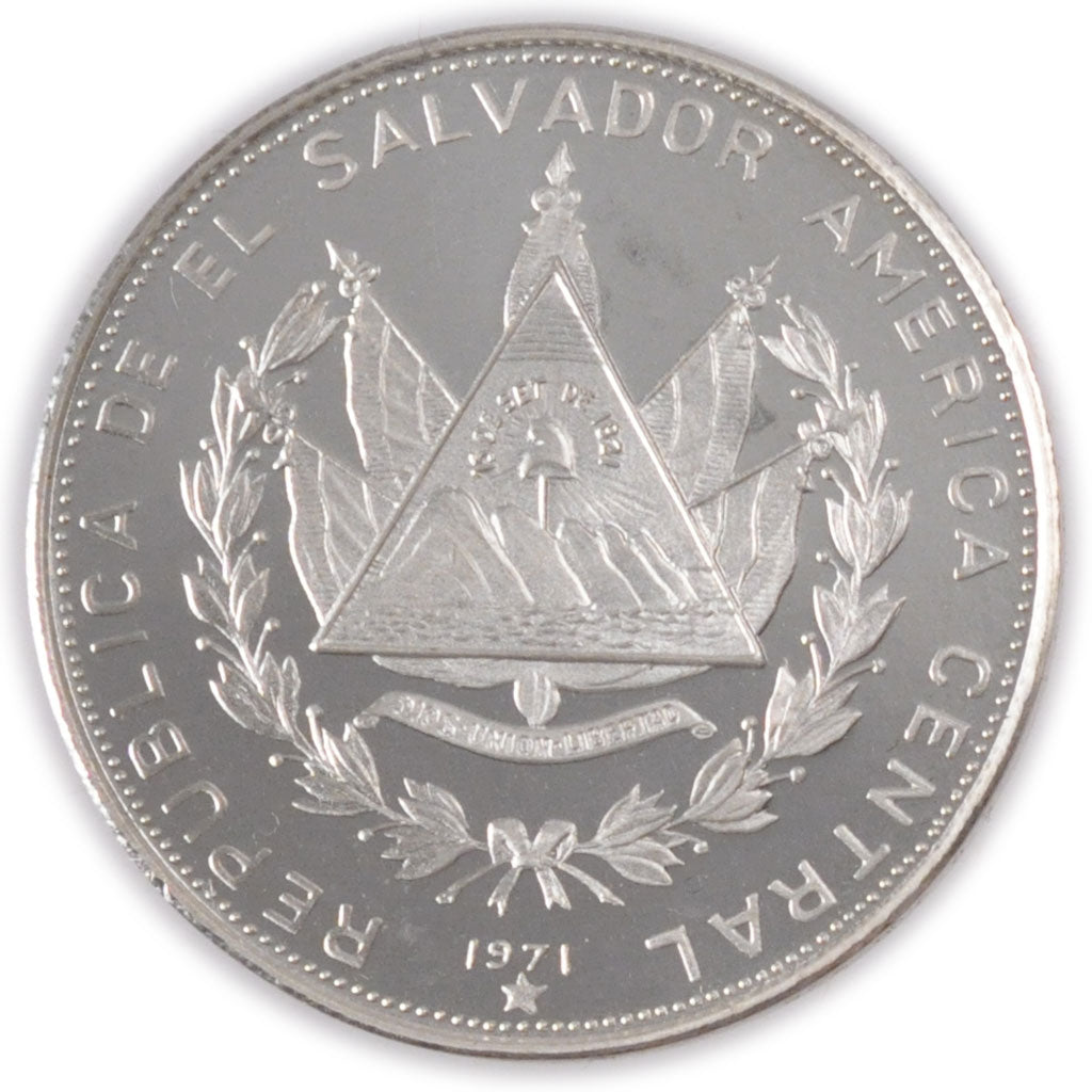 El Savador, 5 Colones, 1971, KM #142, MS(63), Silver, 11.47