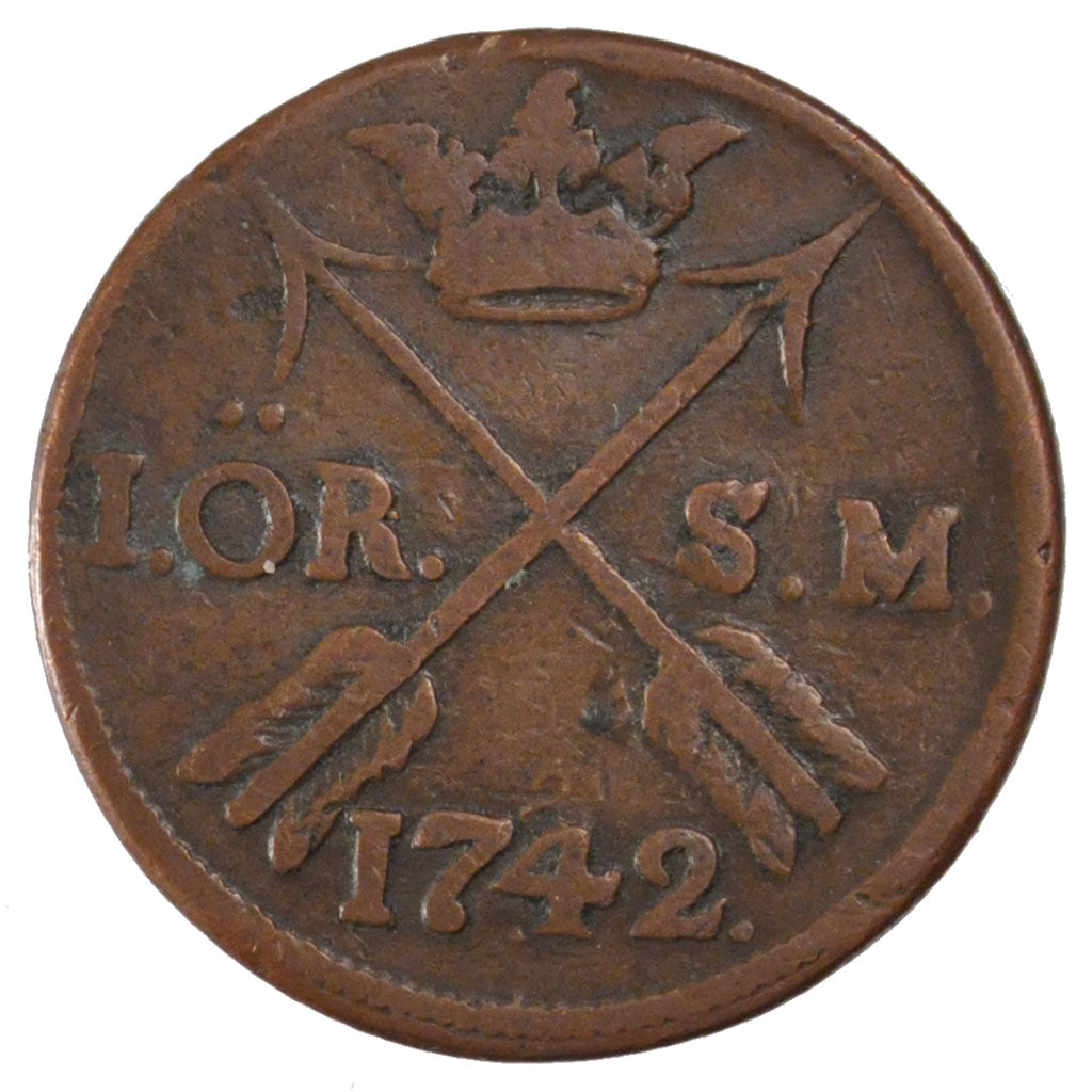 SWEDEN, Ore, S.M., 1742, KM #416.1, EF(40-45), Copper, 14.85