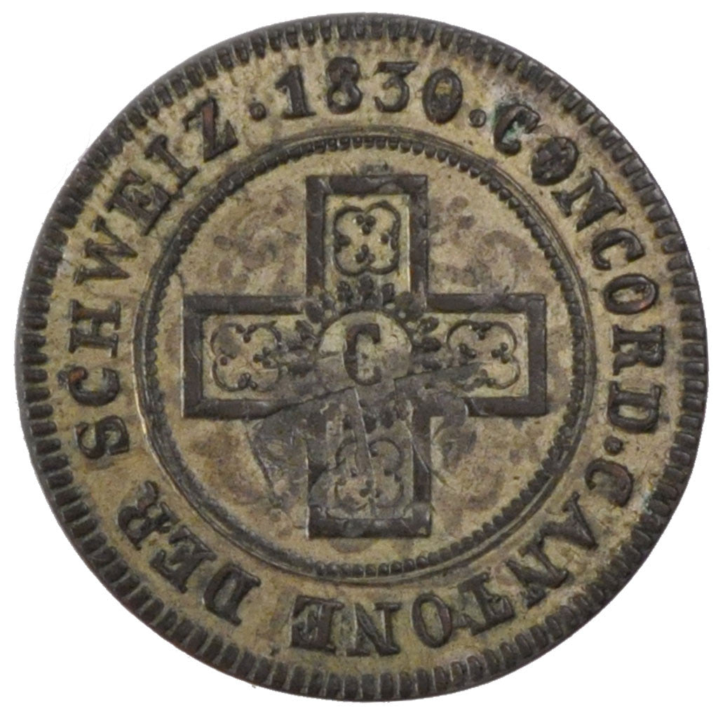 Coin, SWISS CANTONS, FREIBURG, 5 Rappen, 1830, AU(55-58), Billon, KM:87