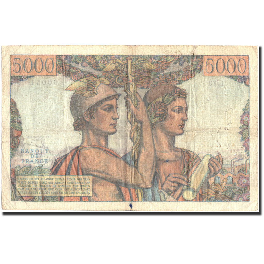 Frankreich, 5000 Francs, 1951, KM:131c, 1951-08-16, S+