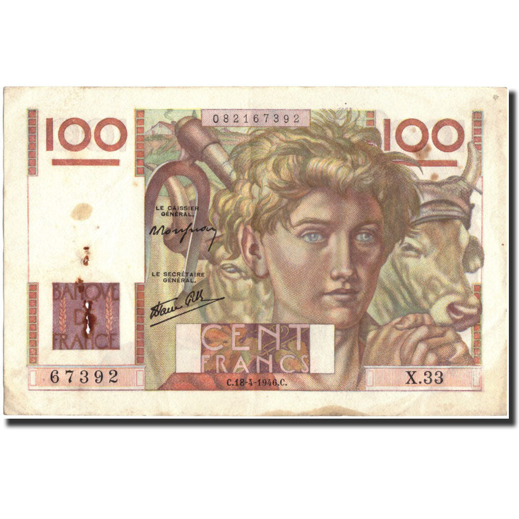 Billete, Francia, 100 Francs, 1946, 1946-04-18, MC, Fayette:28.3, KM:128a