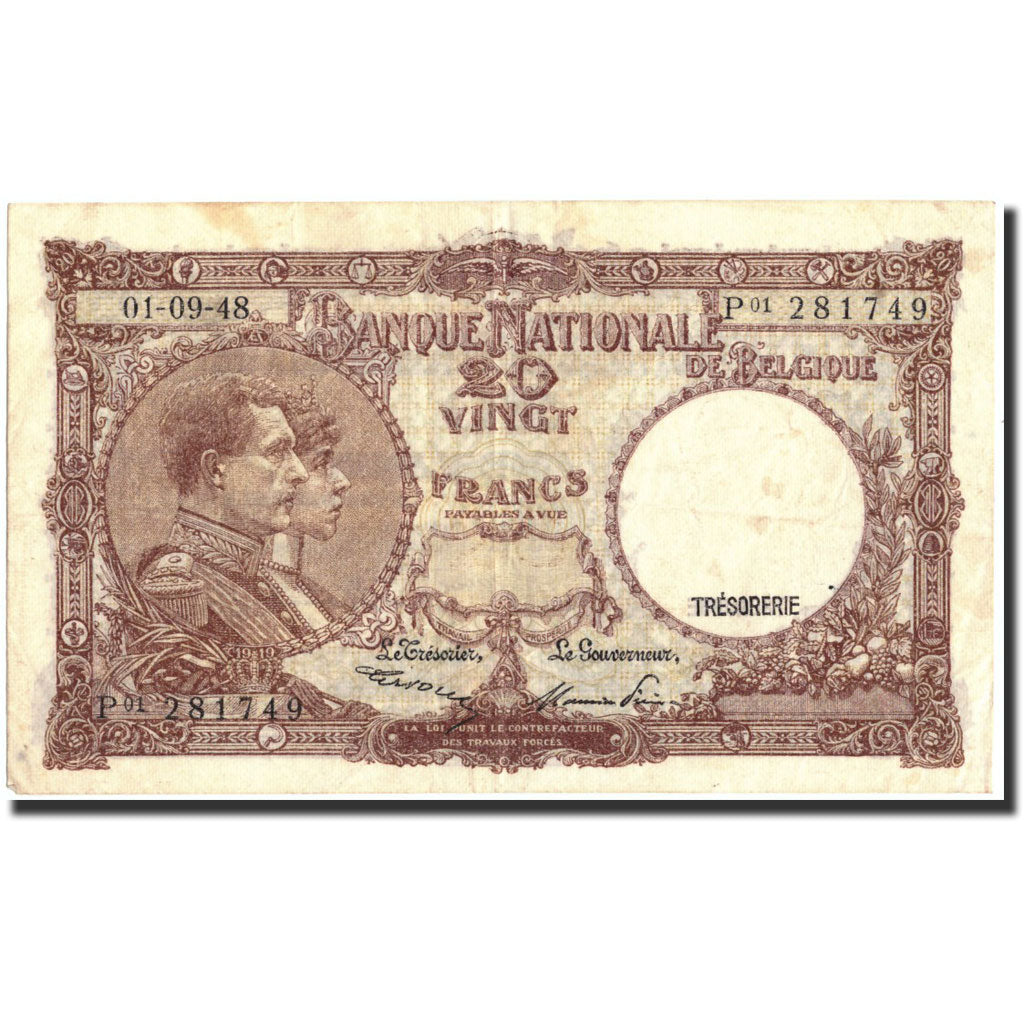 Billete, 20 Francs, 1948, Bélgica, KM:116, 1948-09-01, BC
