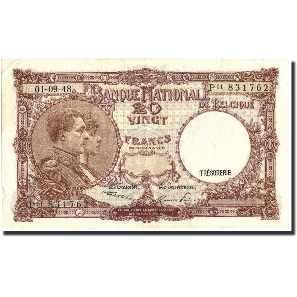Banknote, Belgium, 20 Francs, 1948, 1948-09-01, KM:116, EF(40-45)