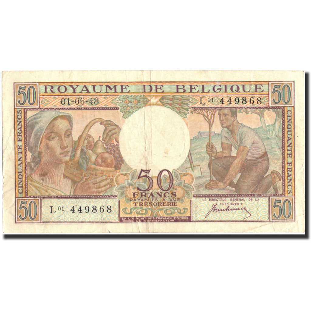 Belgio, 50 Francs, 1948, KM:133a, 1948-06-01, BB+