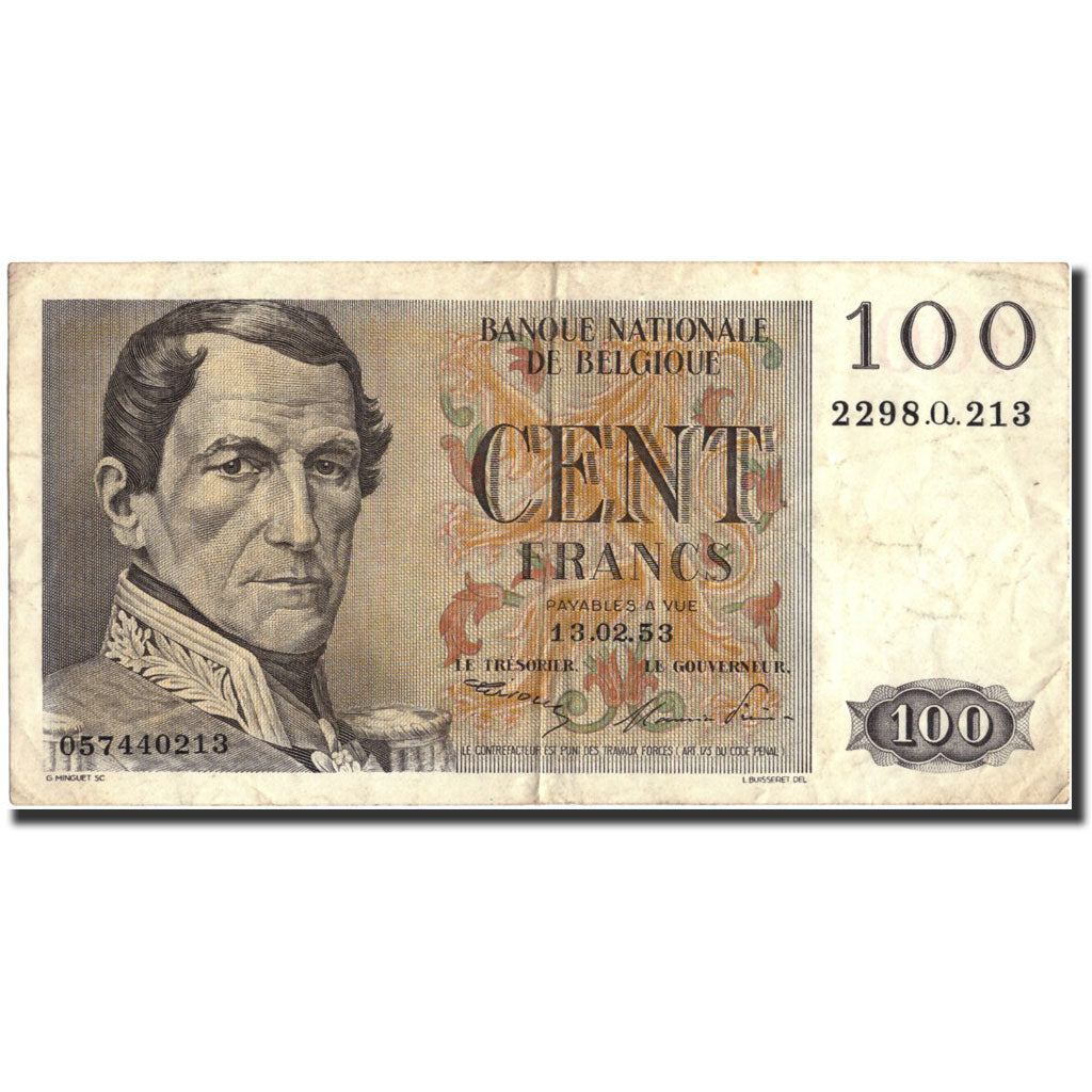 Banknote, Belgium, 100 Francs, 1953, 1953-02-13, KM:129b, EF(40-45)