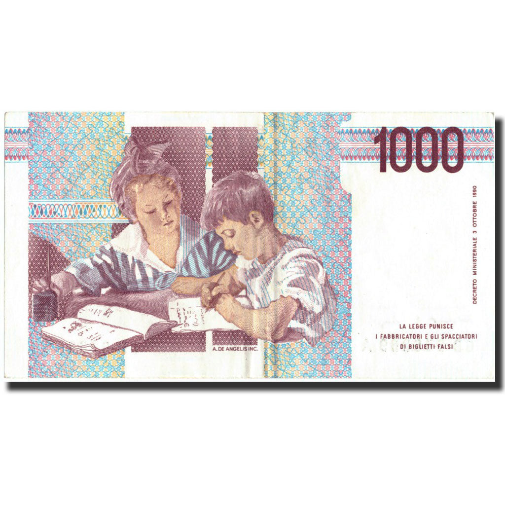 Banknote, Italy, 1000 Lire, 1990, 1990, KM:114b, AU(50-53)