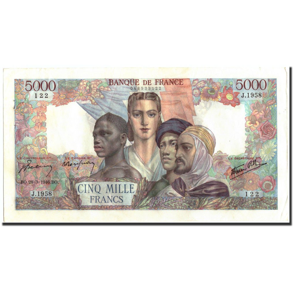 France, 5000 Francs, 1946, KM:103c, 1946-03-28, AU(50-53), Fayette:47.51